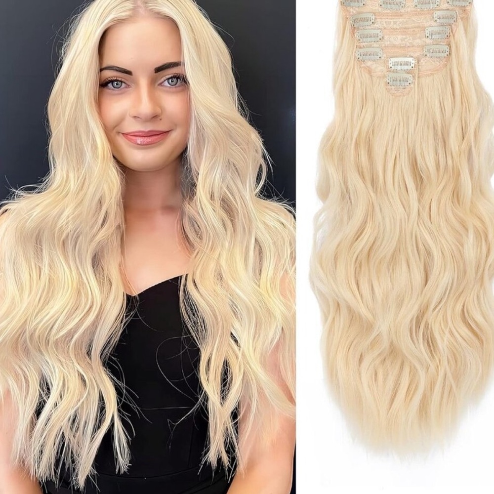 6PCS 20 Inch Wavy Curly Light Blonde  Clip-in Hair Extensions for Women